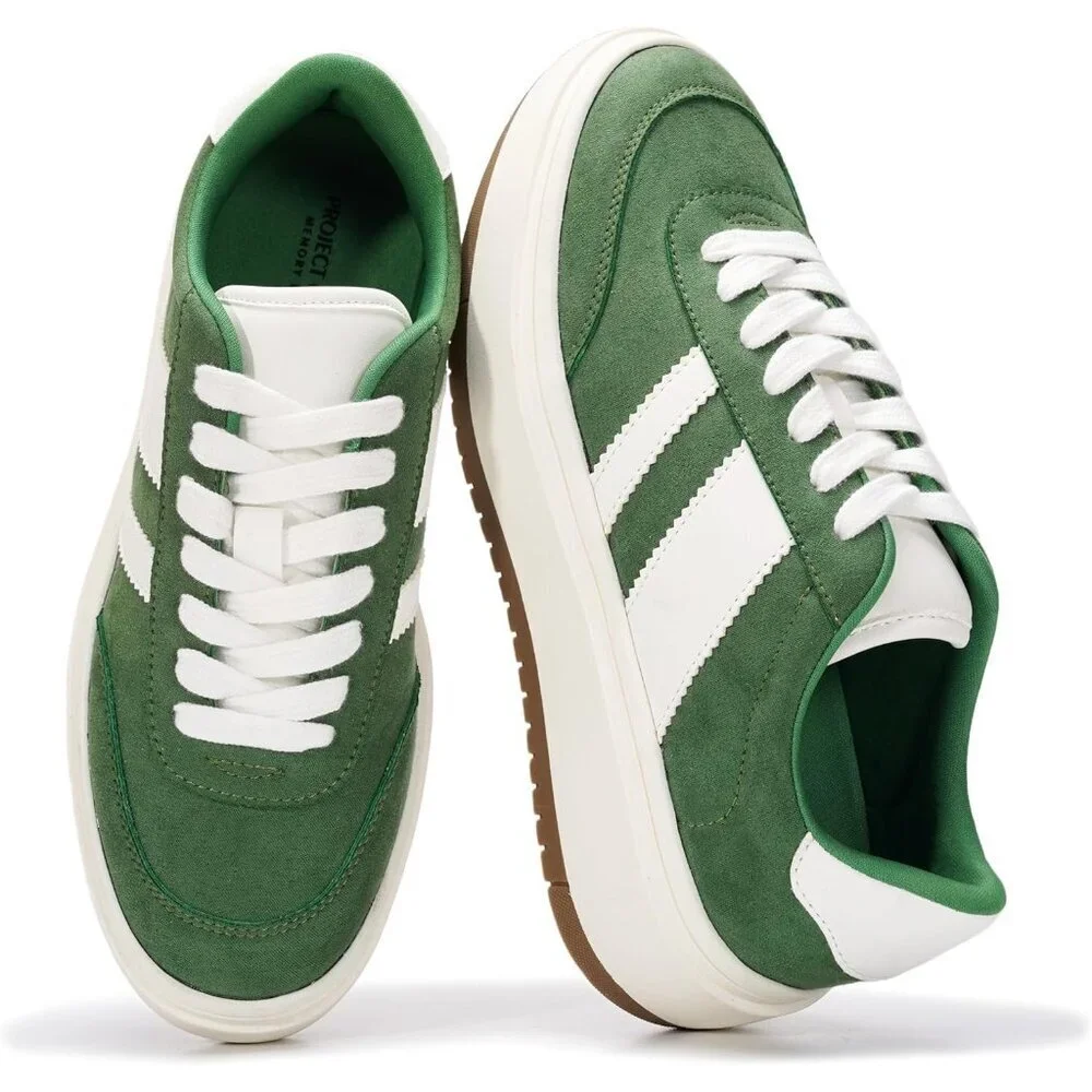 Women's Green Lightweight Memory Foam Non-slip Insole Fashion Sneakers